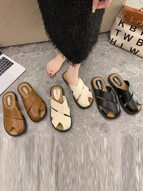 Hollow Round-Toe Split-Joint Slippers&Mules