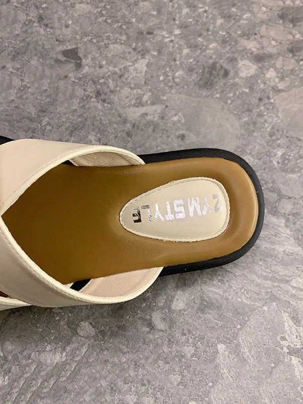 Hollow Round-Toe Split-Joint Slippers&Mules