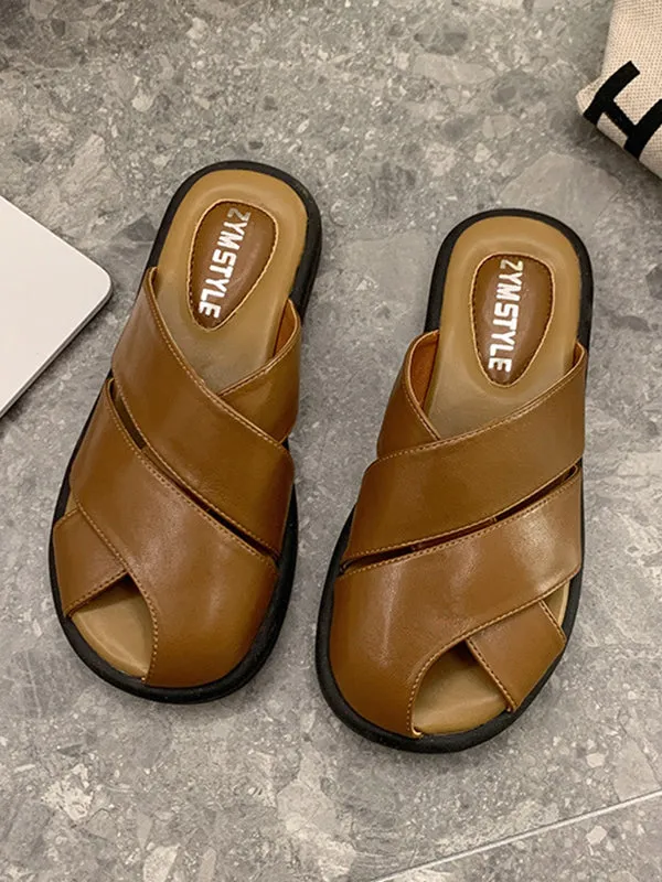 Hollow Round-Toe Split-Joint Slippers&Mules