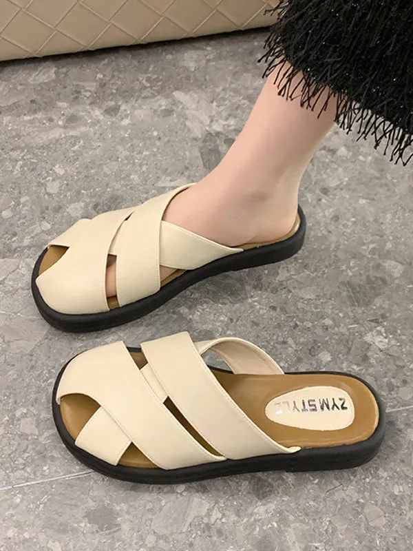 Hollow Round-Toe Split-Joint Slippers&Mules