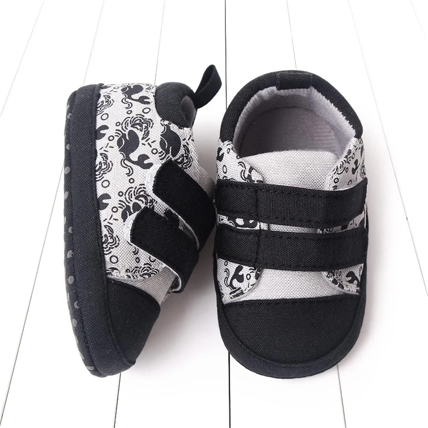 Infant Toddler Canvas Prewalker Flat Bottom Lightweight Walking Shoes Boys Girls Double Strap Sports Sneakers