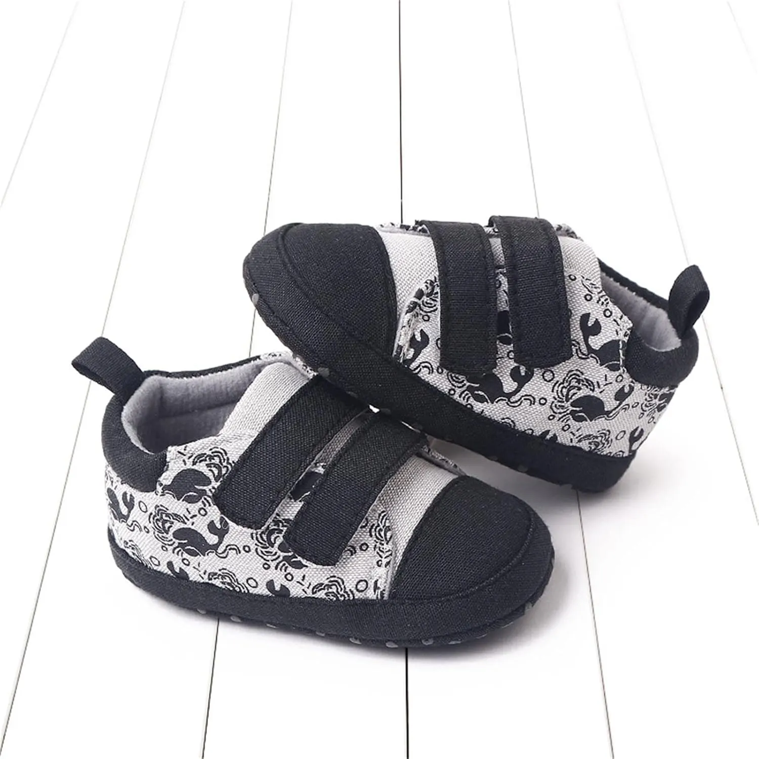 Infant Toddler Canvas Prewalker Flat Bottom Lightweight Walking Shoes Boys Girls Double Strap Sports Sneakers