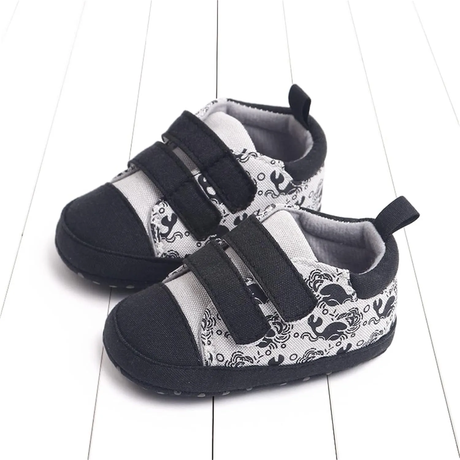 Infant Toddler Canvas Prewalker Flat Bottom Lightweight Walking Shoes Boys Girls Double Strap Sports Sneakers