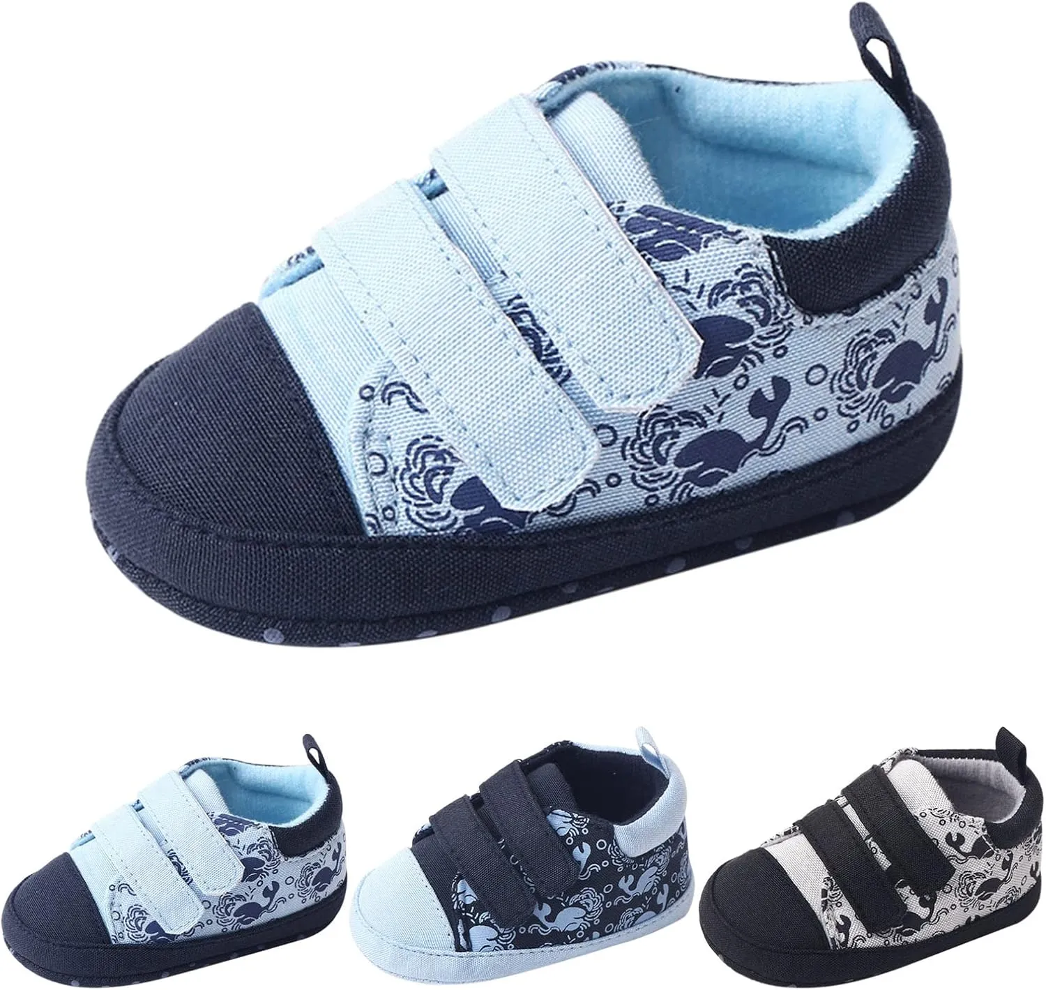 Infant Toddler Canvas Prewalker Flat Bottom Lightweight Walking Shoes Boys Girls Double Strap Sports Sneakers