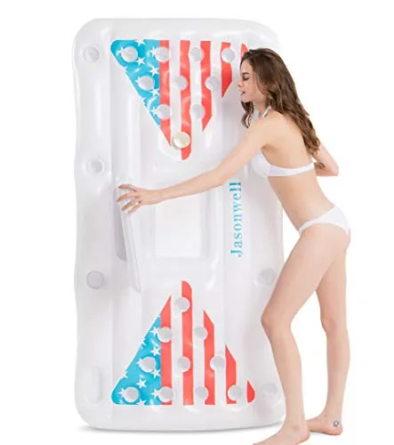 Jasonwell Beer Pong Pool Float - Inflatable Floating Beer Pong Table Party Pool Lounge Raft for Adults with Cooler White 6 Feet