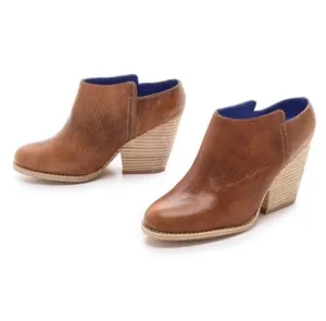 JEFFREY CAMPBELL Ankle Boots Size 9 Ibiza Last Vinton Brown Leather Stack Heel Mules Short Booties Sz. 9