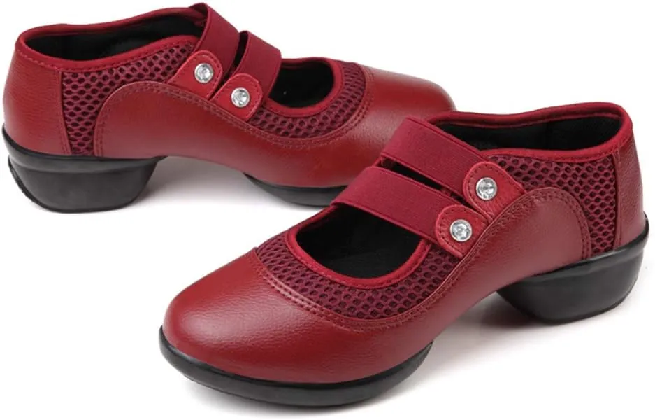 JUODVMP Women's Jazz Dance Sneakers Air Cushion Fitness Modern Dance Shoes Breathable Lightweight Athletic Walking Shoes