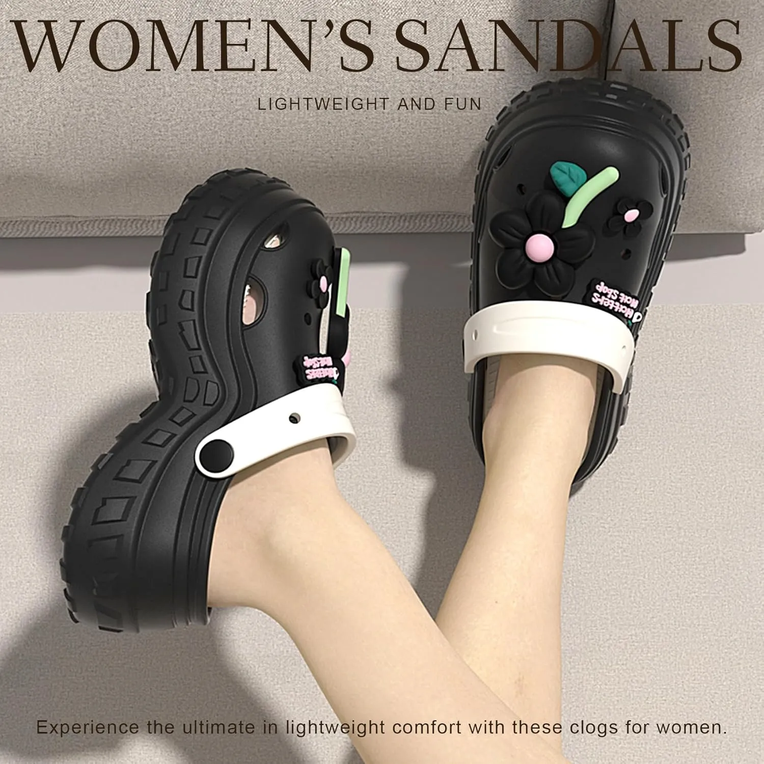 KELMALL Platform Clogs for Women, Garden High Heels Mules Slip On Comfort Walking Shoes, Waterproof for Summer