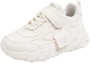 Kids Girl Fashion Sneaker Athletic Running Shoe Low Top Leather Casual Running Tennis Sneaker Walking Shoes (White, 11.5 Little Child)