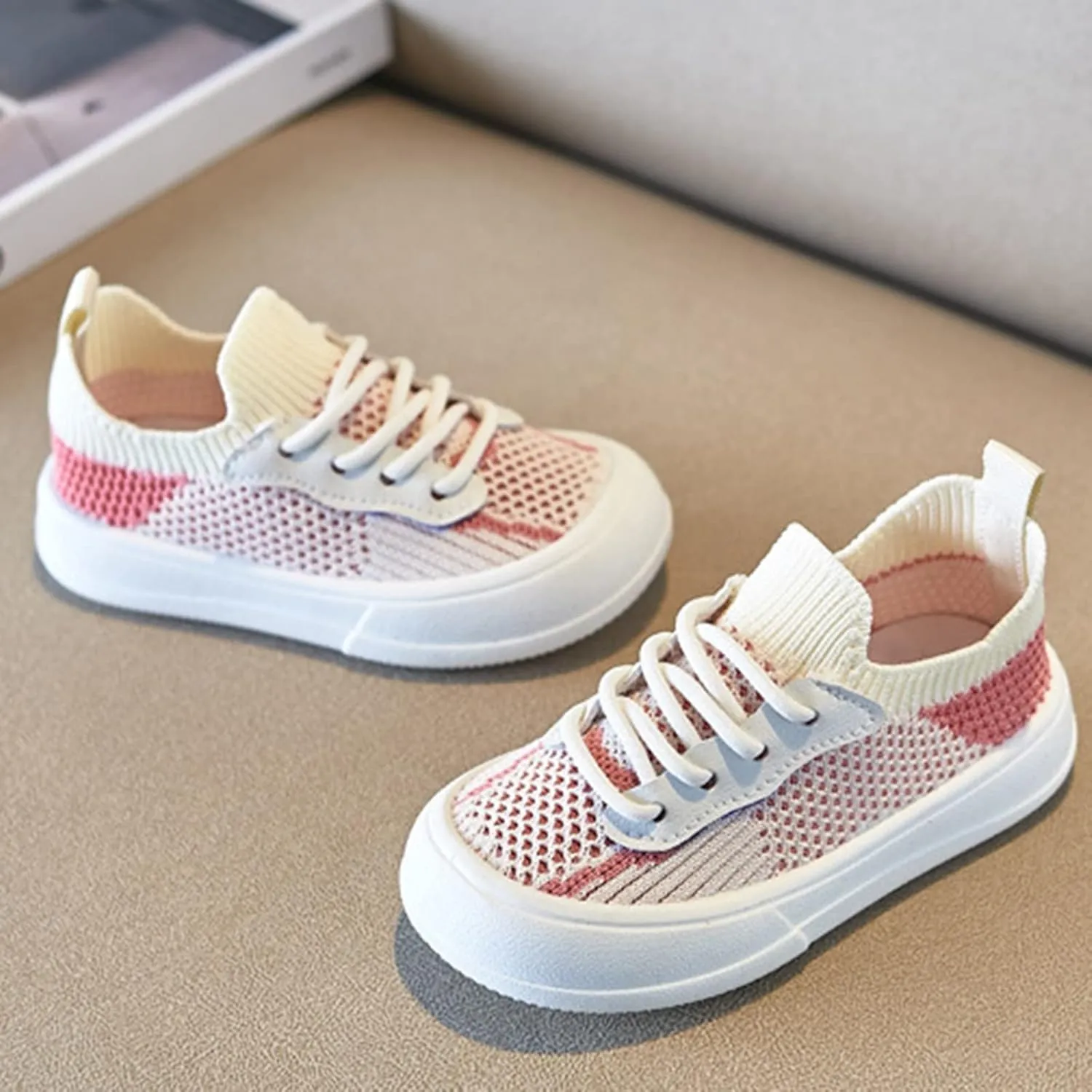 Little Boys Girls Lightweight Sports Shoes Mesh Breathable Soft Flat Bottom Casual Slip On Tennis Shoes for Kids