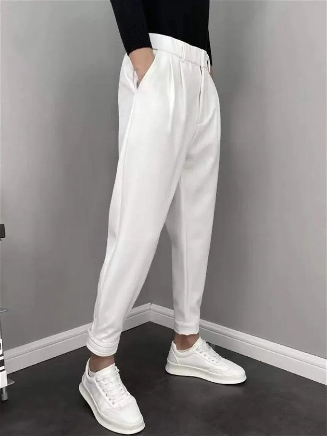 Man Suits Harem White Straight Trousers for Summer Many Designer Clothes Work Wear Pants