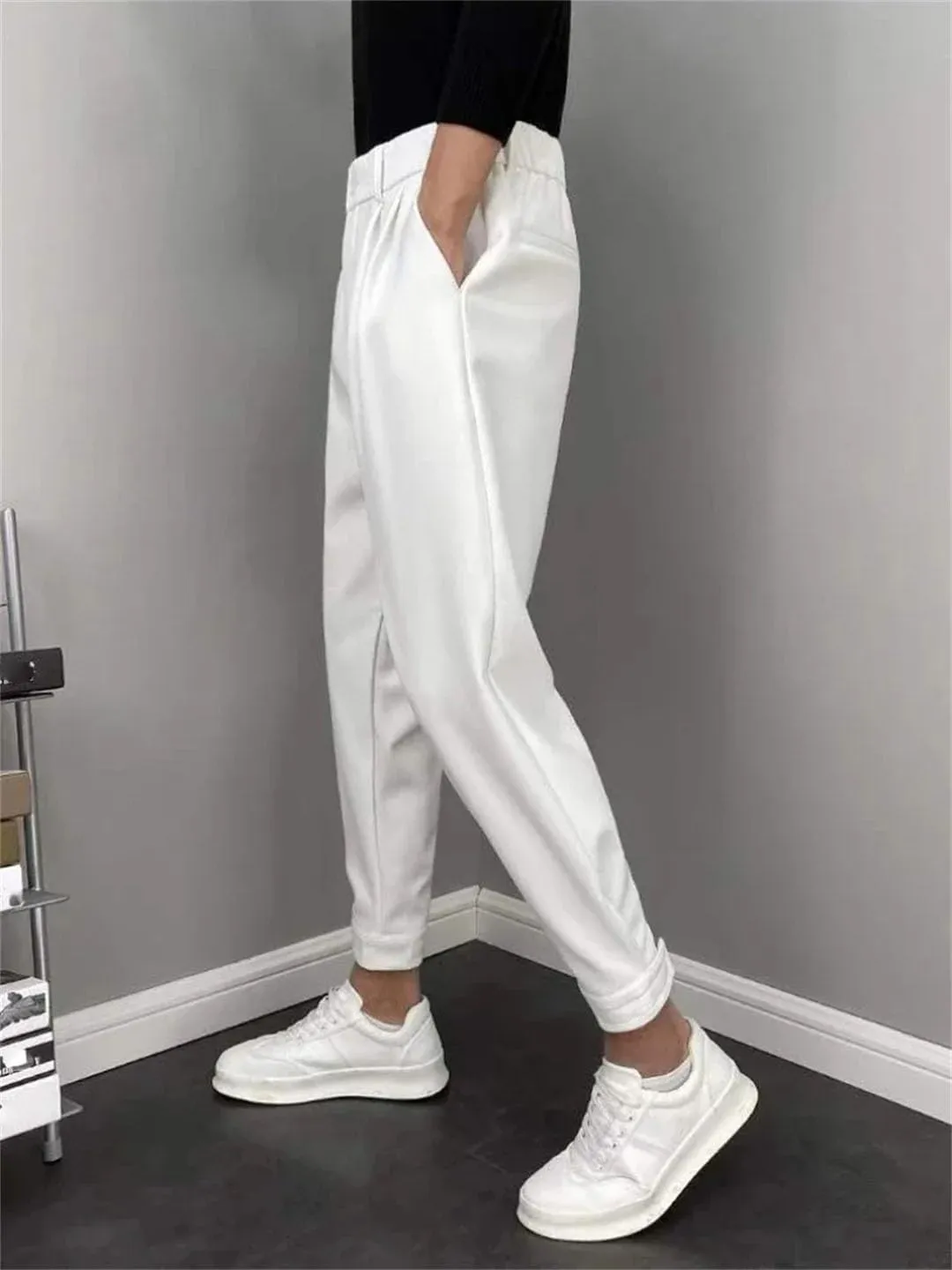 Man Suits Harem White Straight Trousers for Summer Many Designer Clothes Work Wear Pants