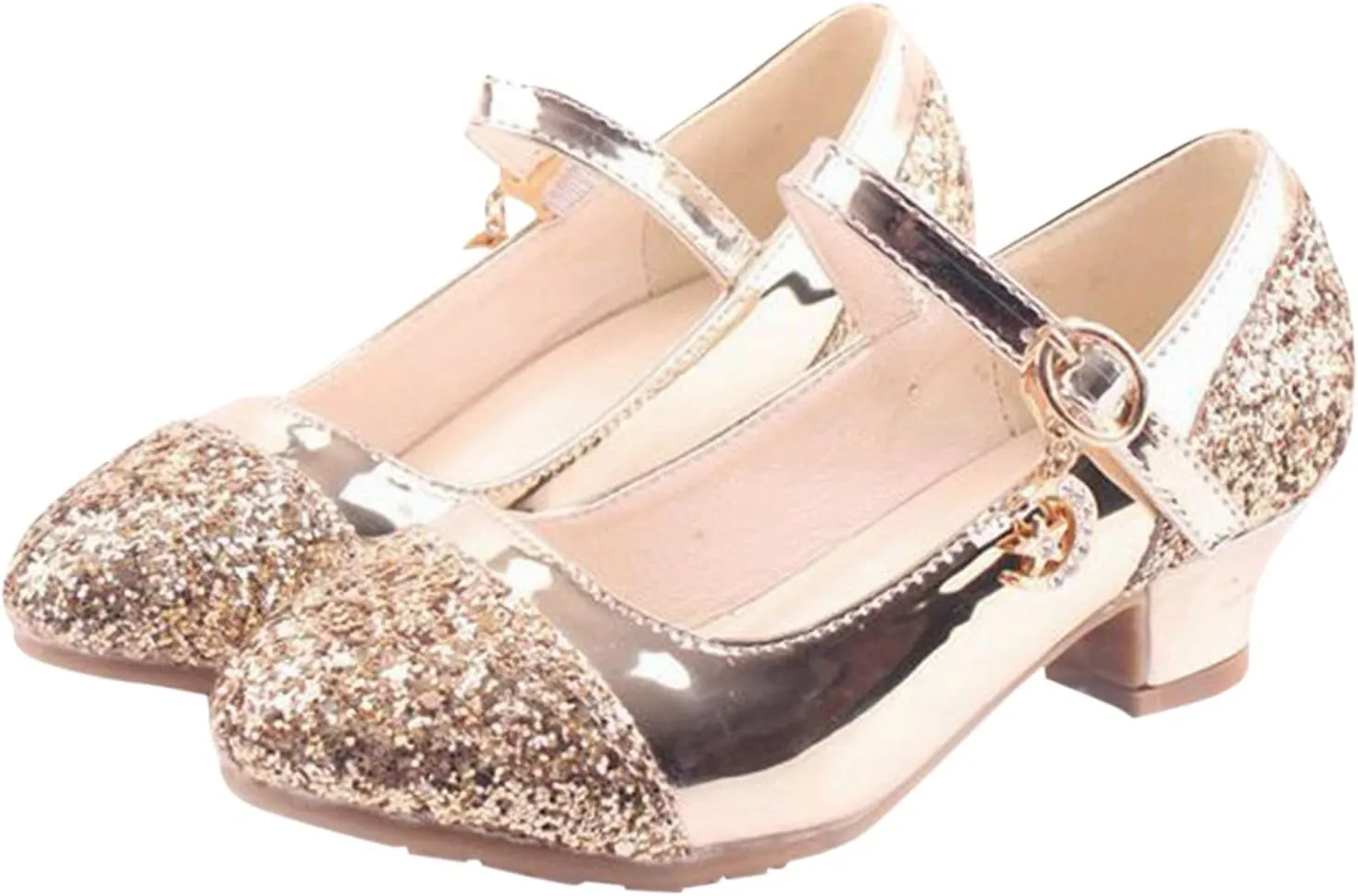 Mary Jane Shoes with Low Heel hinestones Princess Flower Girls Wedding Flat Dress Shoes for Little Kid/Big Kid