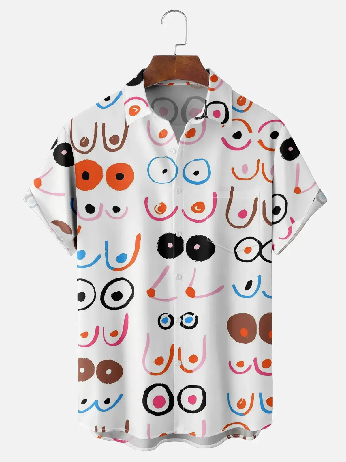 Men's Artistically Hand-drawn Breasts Short Sleeve Casual Shirt