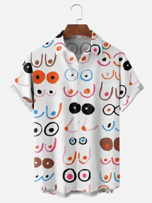 Men's Artistically Hand-drawn Breasts Short Sleeve Casual Shirt