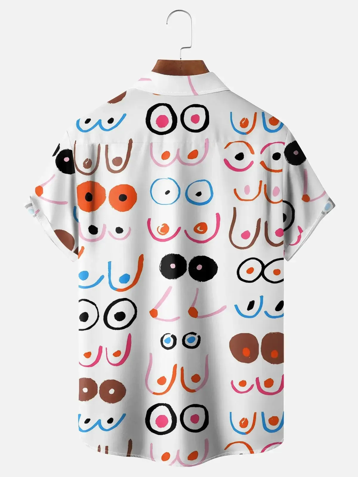 Men's Artistically Hand-drawn Breasts Short Sleeve Casual Shirt
