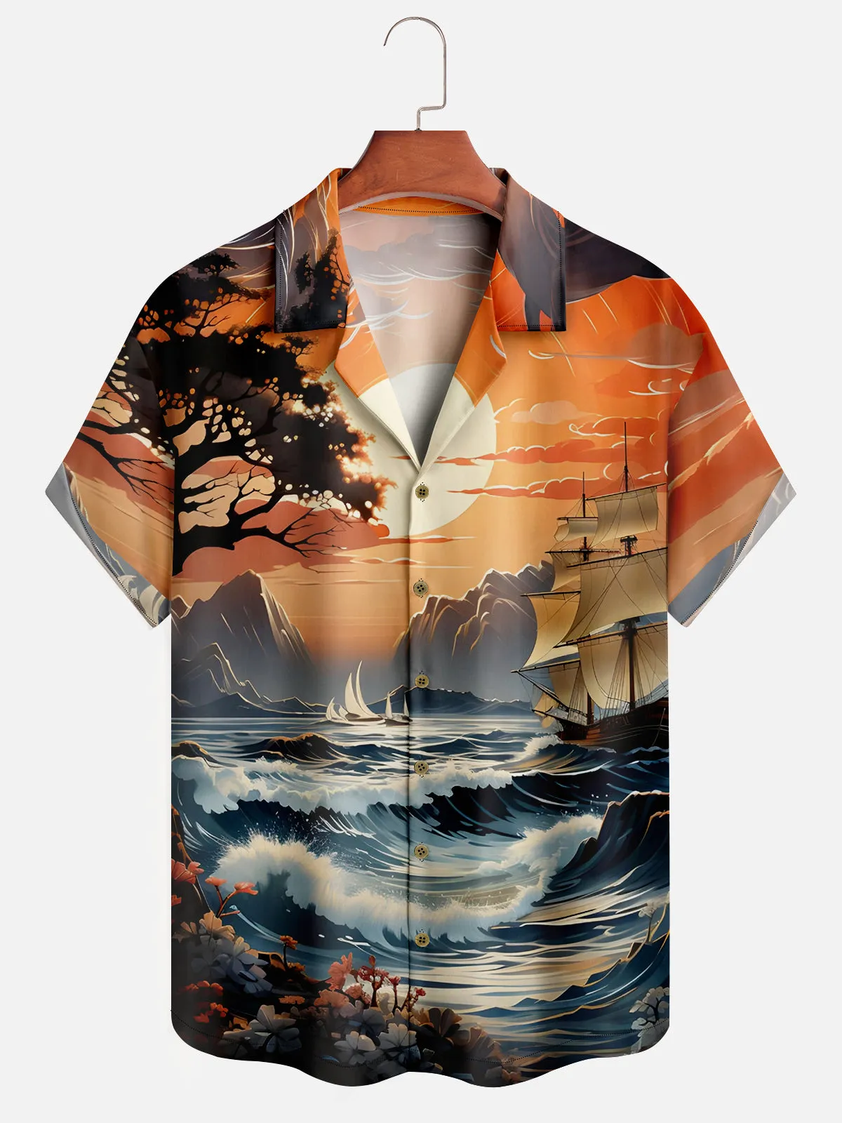 Men's Ocean Ship Painting Short Sleeve Shirt