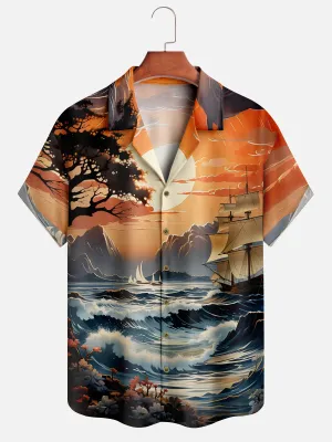 Men's Ocean Ship Painting Short Sleeve Shirt