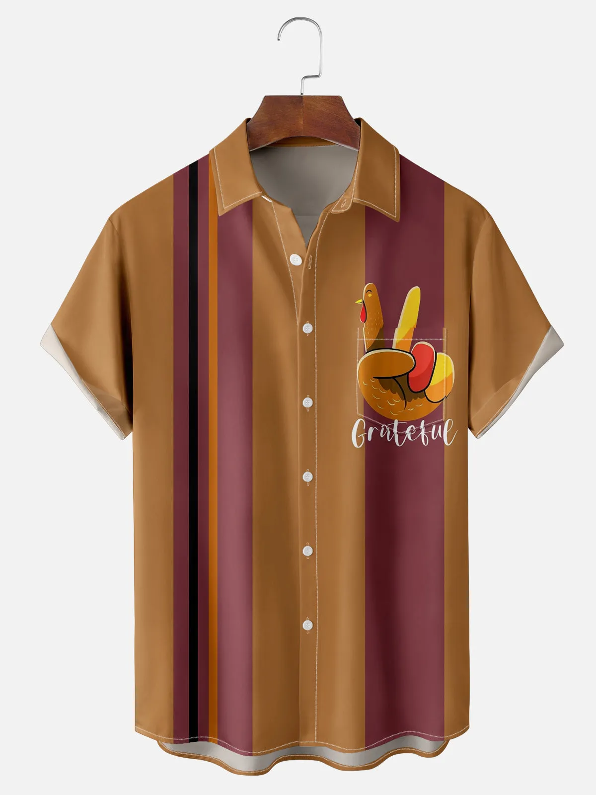 Men's Thanksgiving Grateful Thankful Striped Short Sleeve Shirt