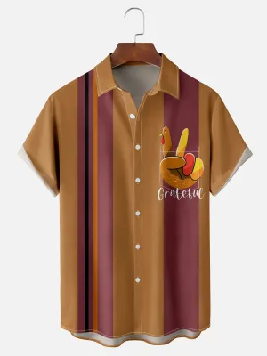 Men's Thanksgiving Grateful Thankful Striped Short Sleeve Shirt