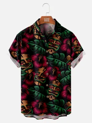 Men's Tiki Floral and Palm Leaves Short Sleeve Shirt