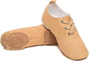 MSMAX Jazz Shoes for Women Girls Split Sole Canvas Ballet Dance Teaching Flats Tan 11 M US Women