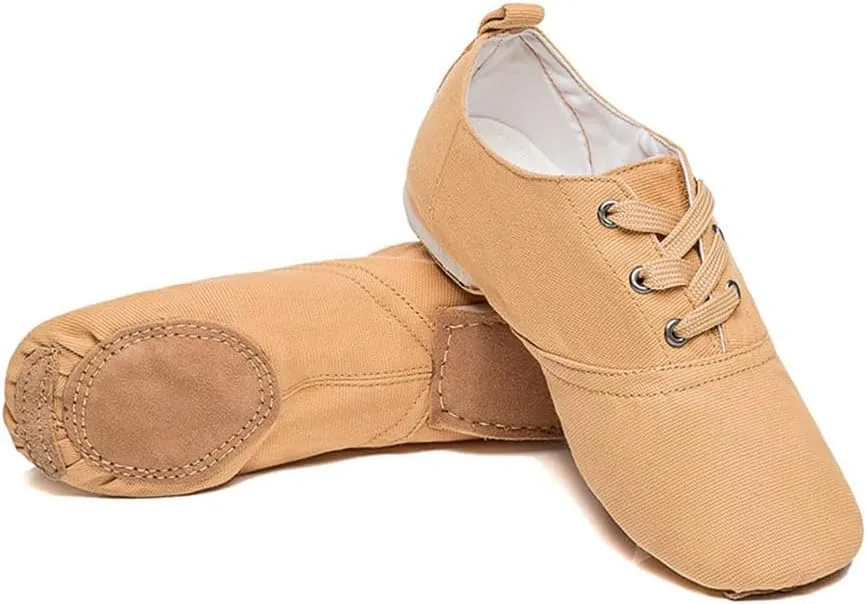 MSMAX Jazz Shoes for Women Girls Split Sole Canvas Ballet Dance Teaching Flats Tan 11 M US Women
