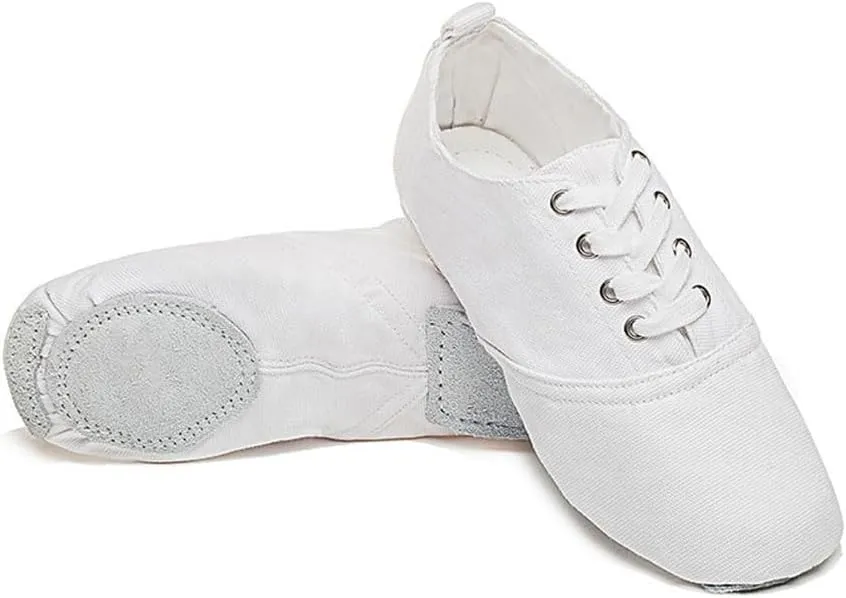 MSMAX Jazz Shoes for Women Girls Split Sole Canvas Ballet Dance Teaching Flats White 5.5 M US Women