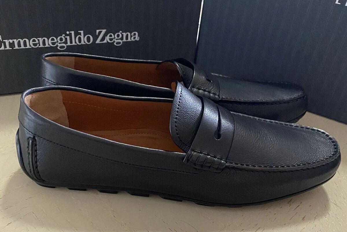 New $625 Ermenegildo Zegna Men Leather Driver Loafers Shoes Black 10.5 US Italy