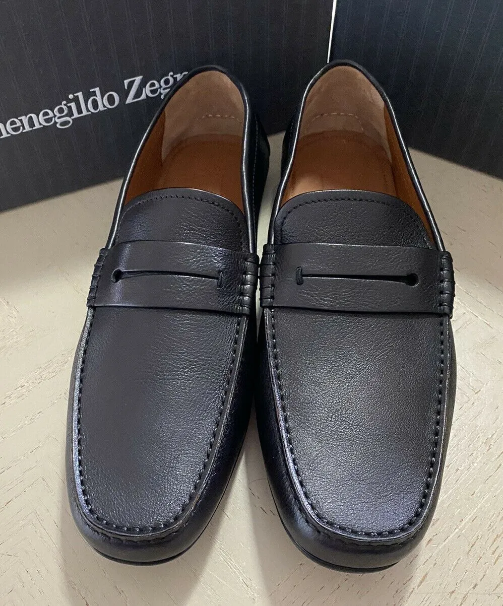 New $625 Ermenegildo Zegna Men Leather Driver Loafers Shoes Black 10.5 US Italy