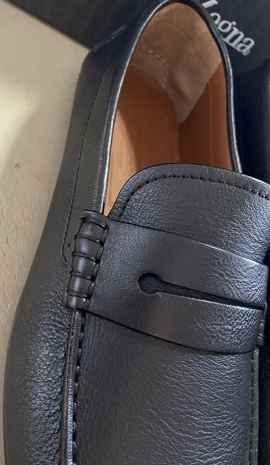 New $625 Ermenegildo Zegna Men Leather Driver Loafers Shoes Black 10.5 US Italy