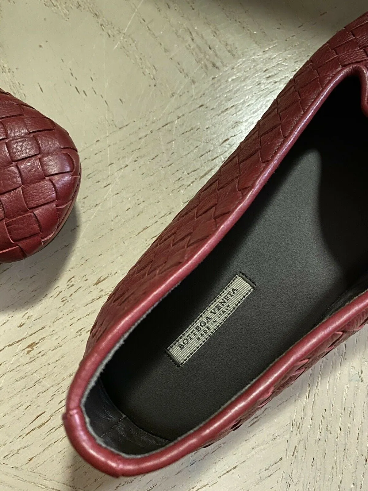 NIB $810 Bottega Veneta Men Leather Loafers Shoes Burgundy/Red 12 US/45 Eu