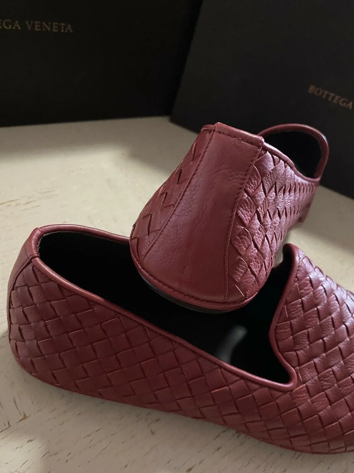 NIB $810 Bottega Veneta Men Leather Loafers Shoes Burgundy/Red 12 US/45 Eu