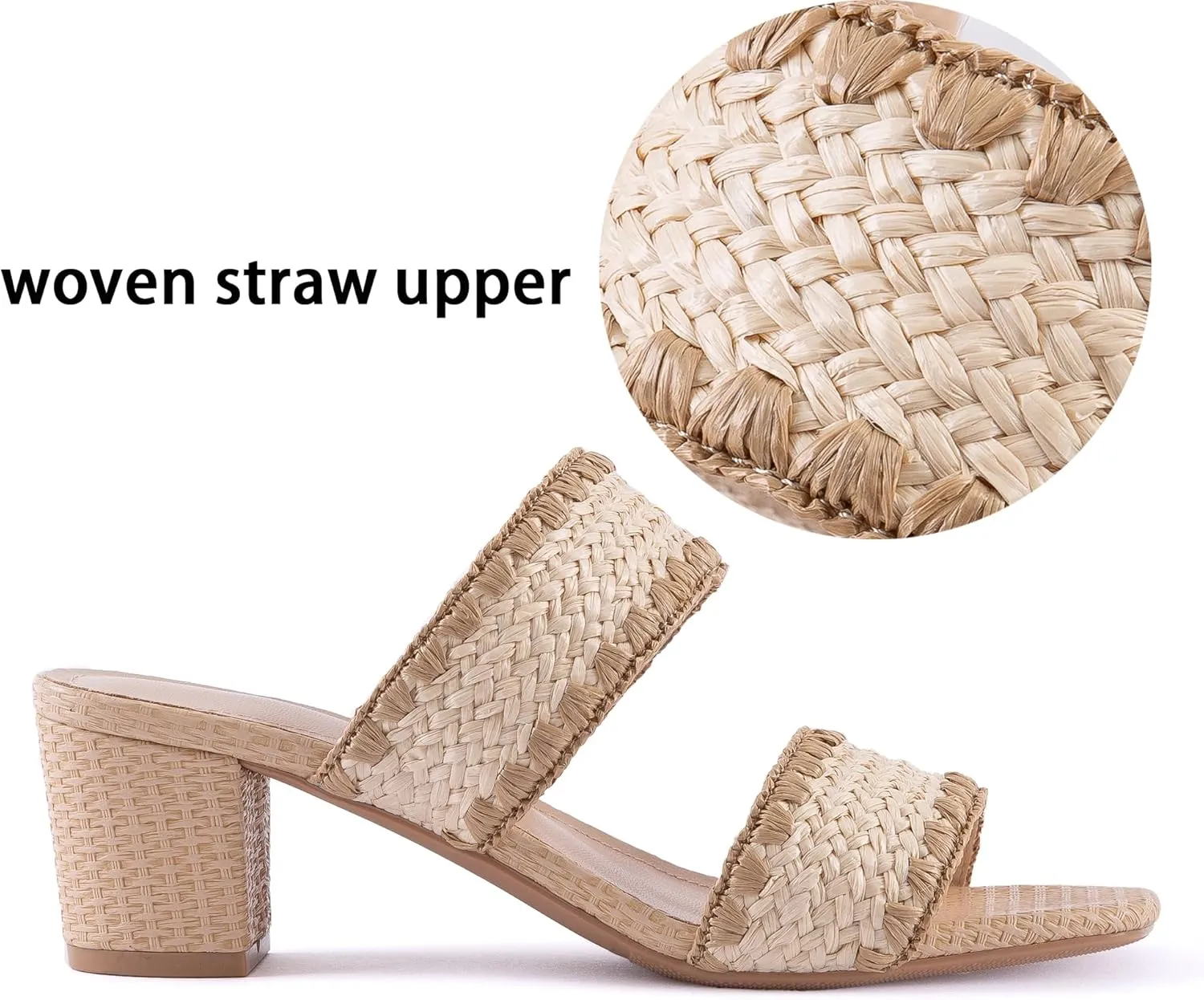 N.N.G Women Heels Sandals Braided Block Nude Summer Chunky Square Leather Woven Comfort Strappy Dress Casual Pumps Mules