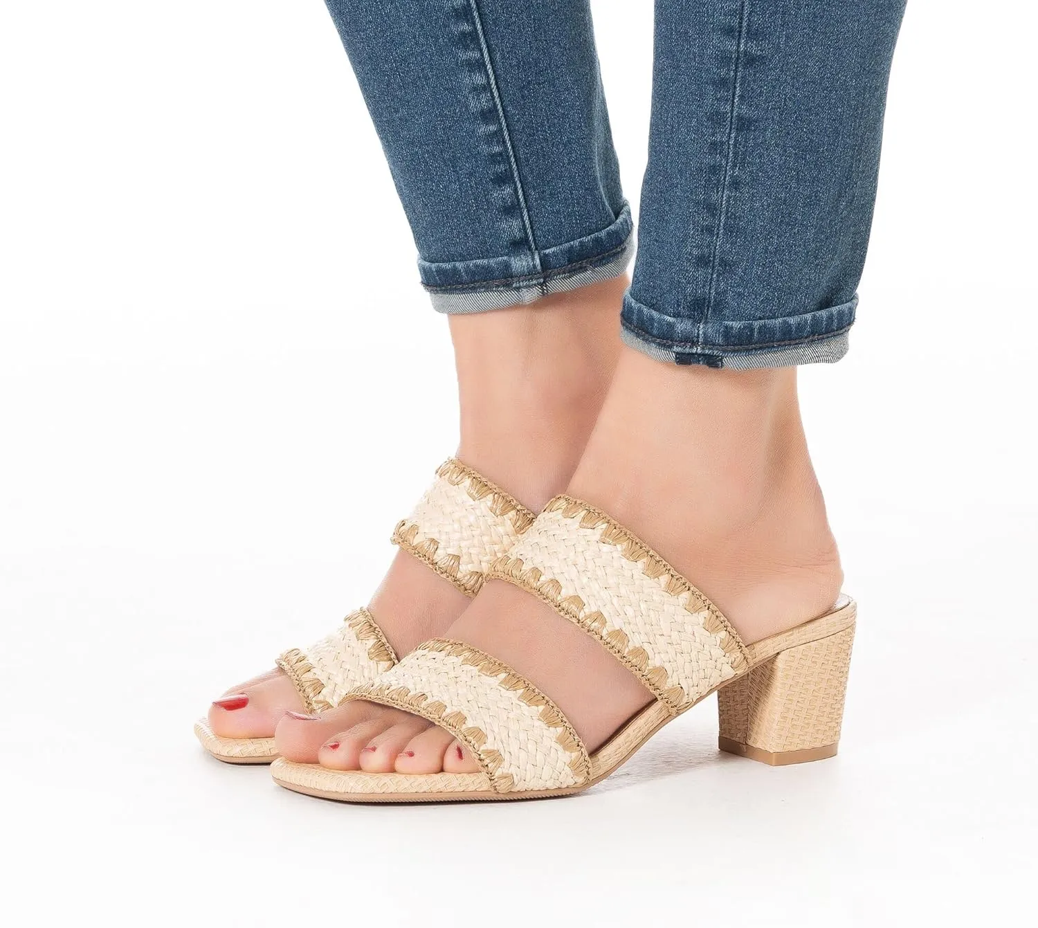 N.N.G Women Heels Sandals Braided Block Nude Summer Chunky Square Leather Woven Comfort Strappy Dress Casual Pumps Mules