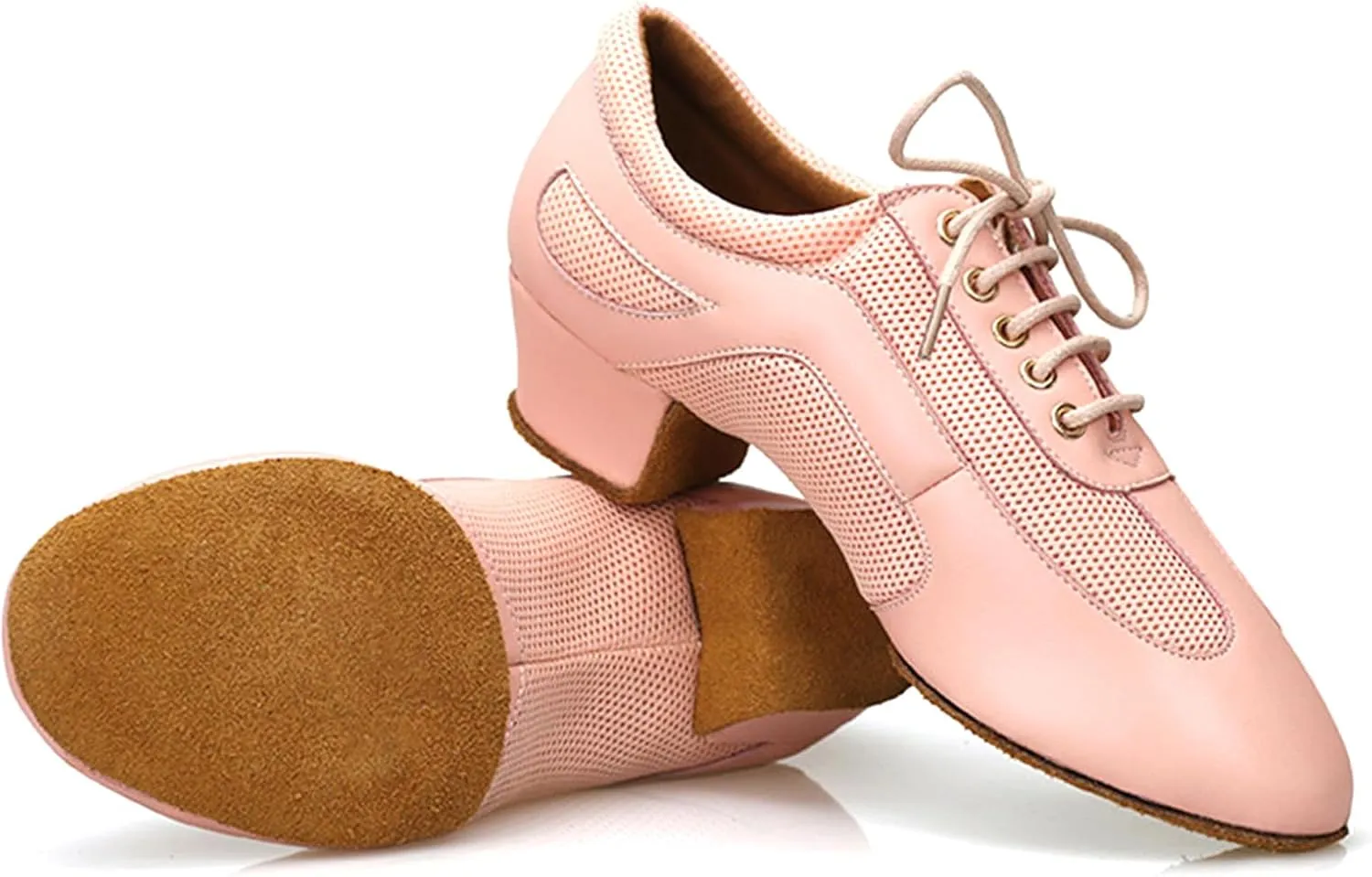 ONAIC Women's Ballroom Dance Shoes Lace-Up Modern Sneakers Leather Mesh Platform Walking Dance Shoes 5.5CM Heel