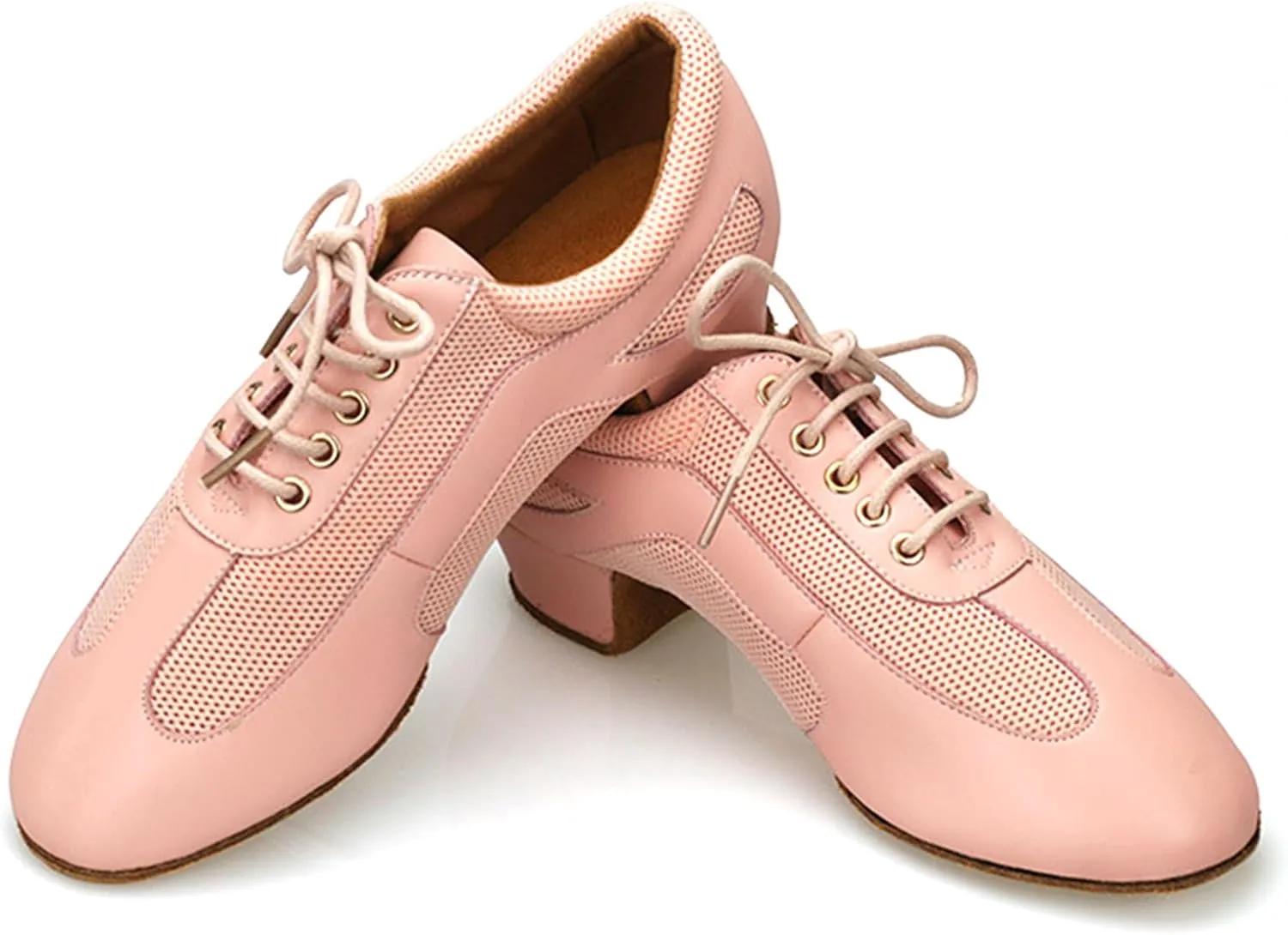 ONAIC Women's Ballroom Dance Shoes Lace-Up Modern Sneakers Leather Mesh Platform Walking Dance Shoes 5.5CM Heel