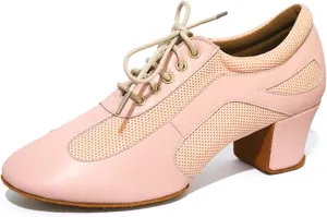 ONAIC Women's Ballroom Dance Shoes Lace-Up Modern Sneakers Leather Mesh Platform Walking Dance Shoes 5.5CM Heel