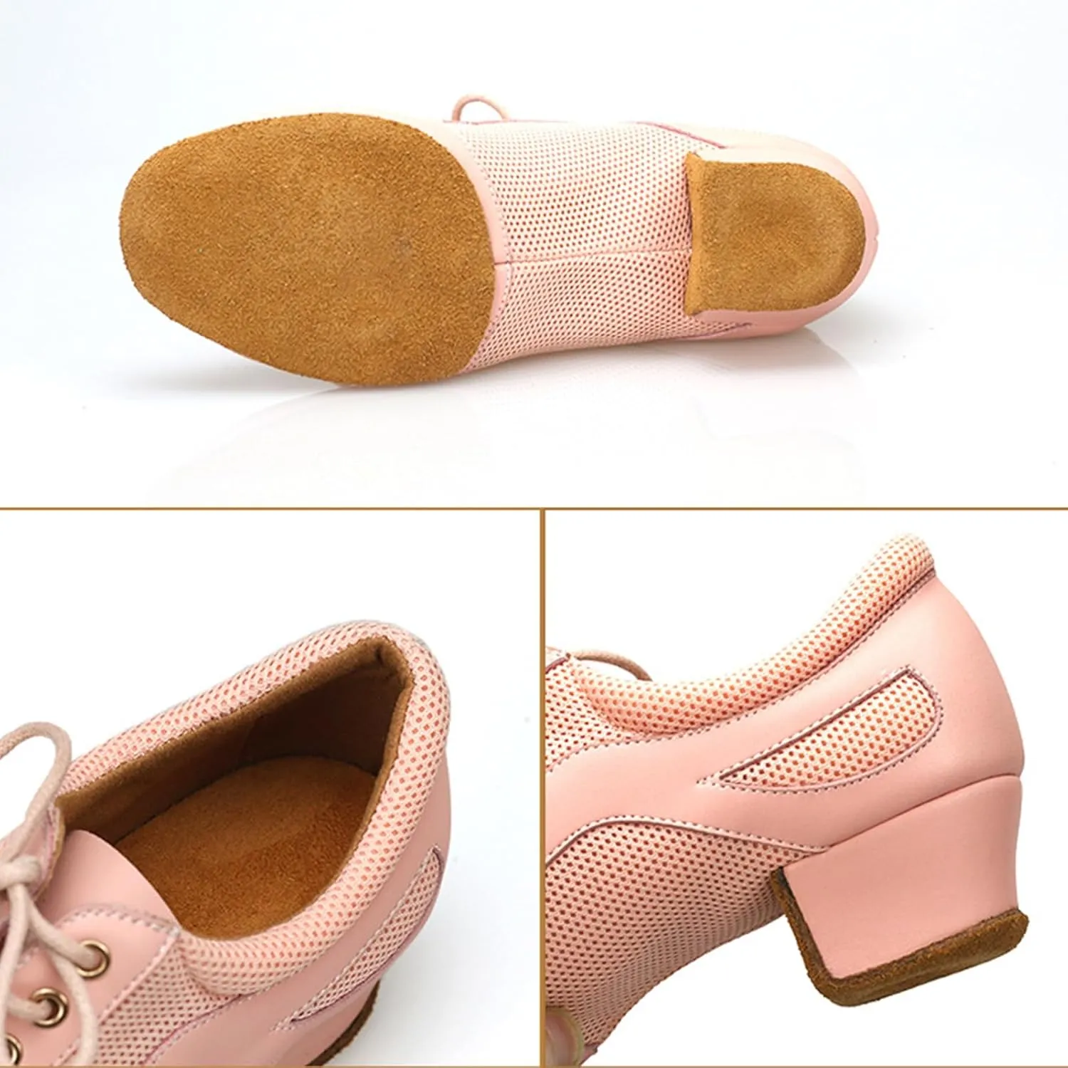 ONAIC Women's Ballroom Dance Shoes Lace-Up Modern Sneakers Leather Mesh Platform Walking Dance Shoes 5.5CM Heel