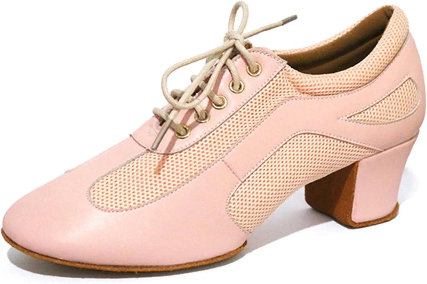 ONAIC Women's Ballroom Dance Shoes Lace-Up Modern Sneakers Leather Mesh Platform Walking Dance Shoes 5.5CM Heel