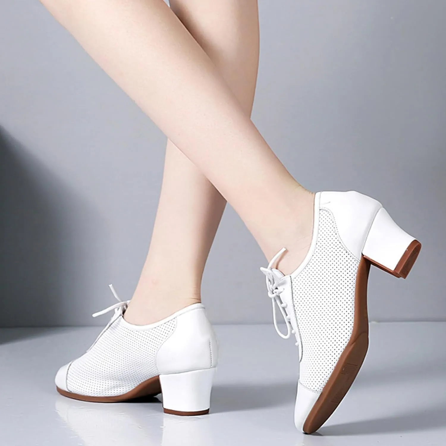 ONAIC Women's Ballroom Practice Shoes Lace-Up Modern Salsa Teaching Shoes Latin Rhythm Dance Shoes