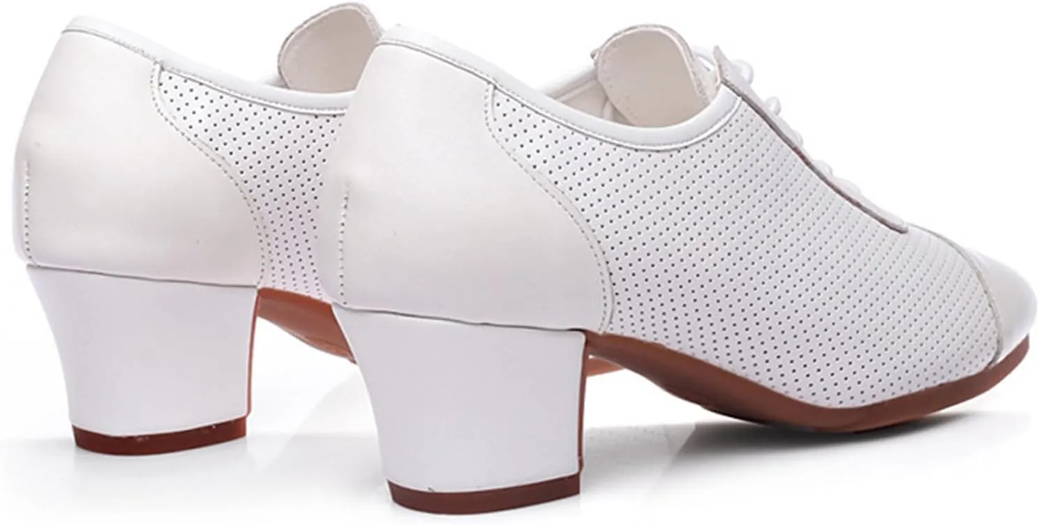 ONAIC Women's Ballroom Practice Shoes Lace-Up Modern Salsa Teaching Shoes Latin Rhythm Dance Shoes