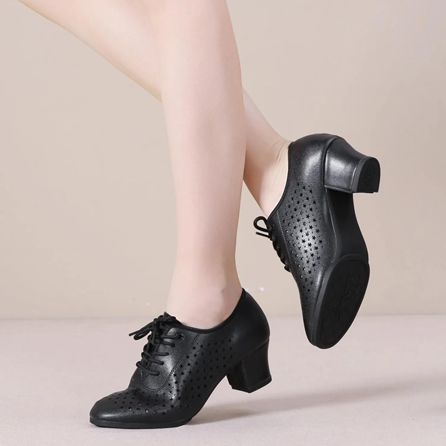 ONAIC Women's Lace-Up Dance Shoes Ballroom Modern Salsa Shoes Professional Performance Dance Shoes 3.5 Heels
