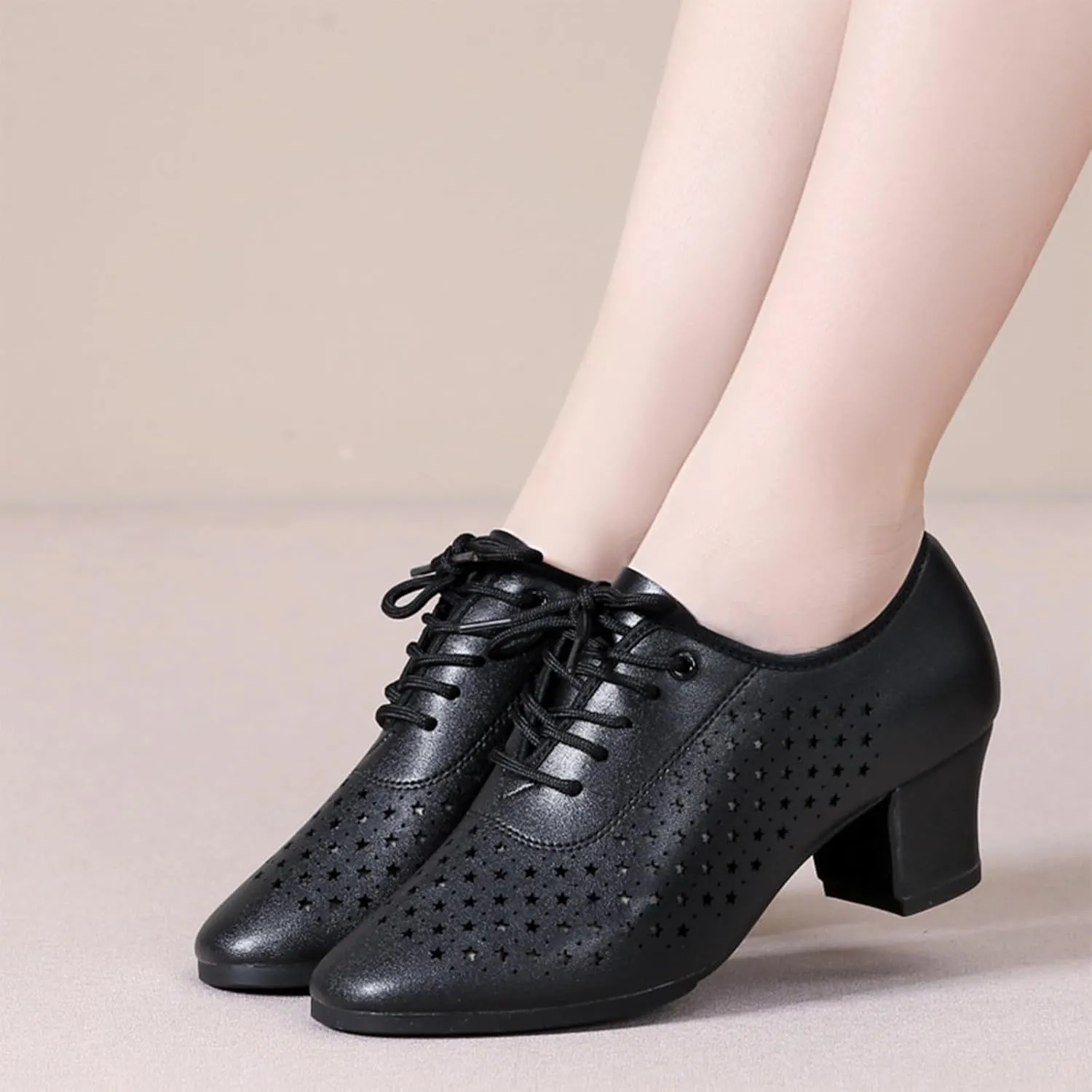 ONAIC Women's Lace-Up Dance Shoes Ballroom Modern Salsa Shoes Professional Performance Dance Shoes 3.5 Heels