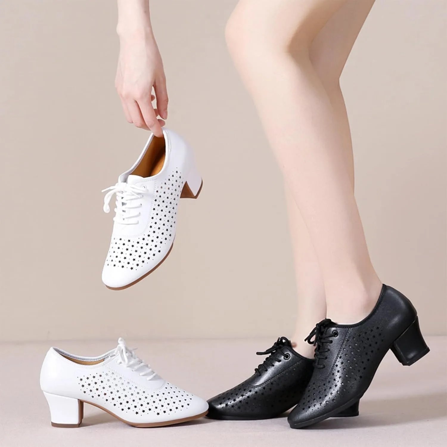 ONAIC Women's Lace-Up Dance Shoes Ballroom Modern Salsa Shoes Professional Performance Dance Shoes 3.5 Heels
