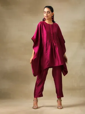 Purple Textured Silk Gathered Kaftan Co-Ord Set | Relove