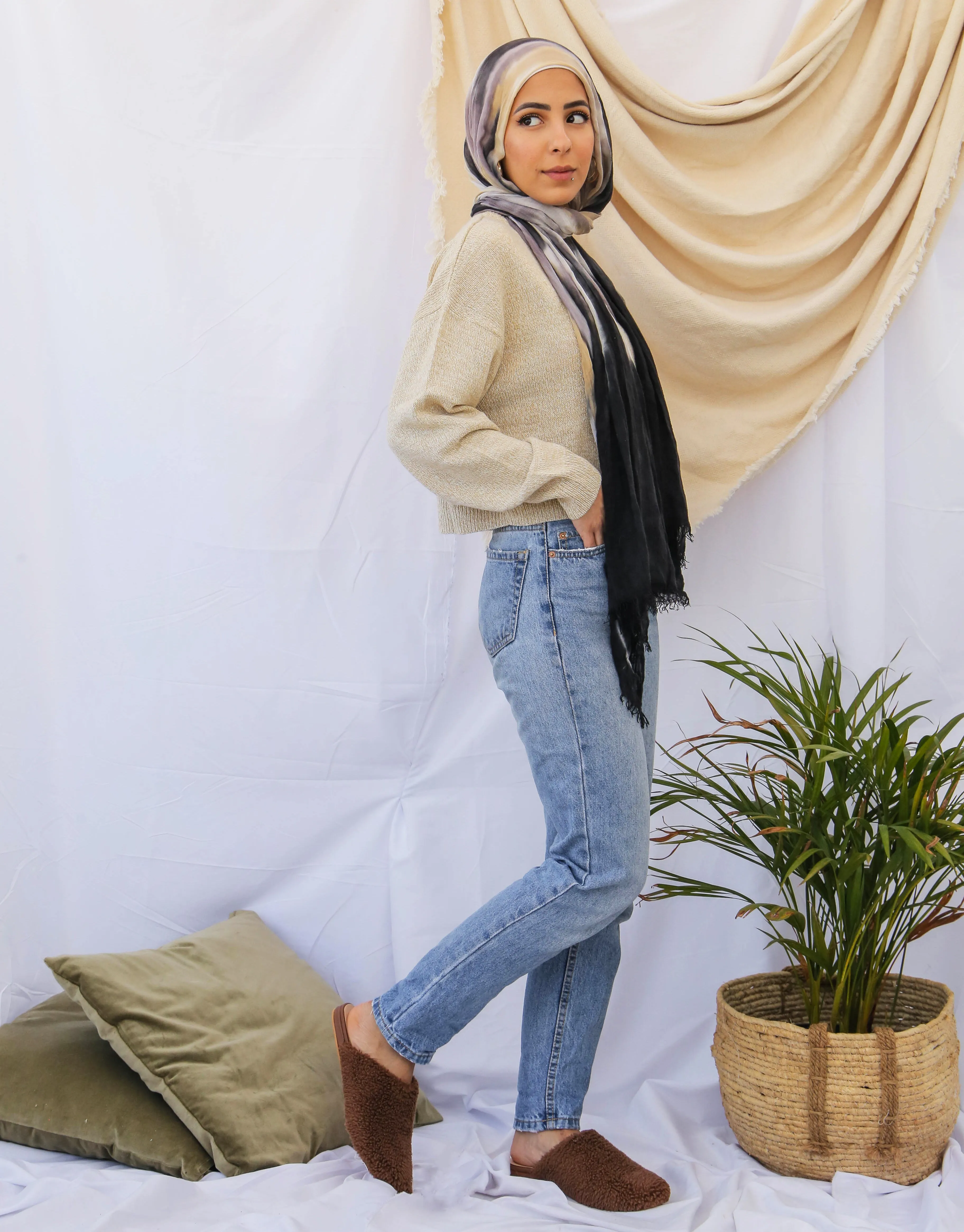 shearling mules brown