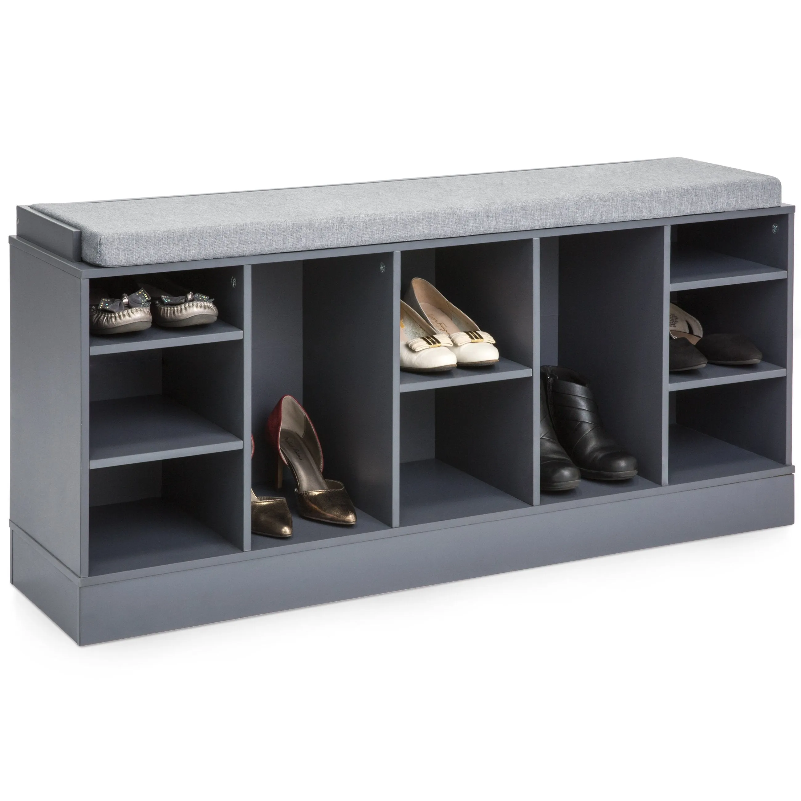 Shoe Storage Rack Bench w/ Padded Seat, 10 Cubbies