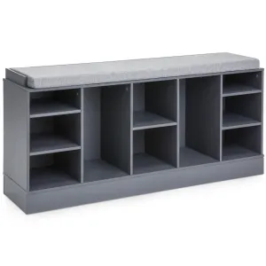 Shoe Storage Rack Bench w/ Padded Seat, 10 Cubbies