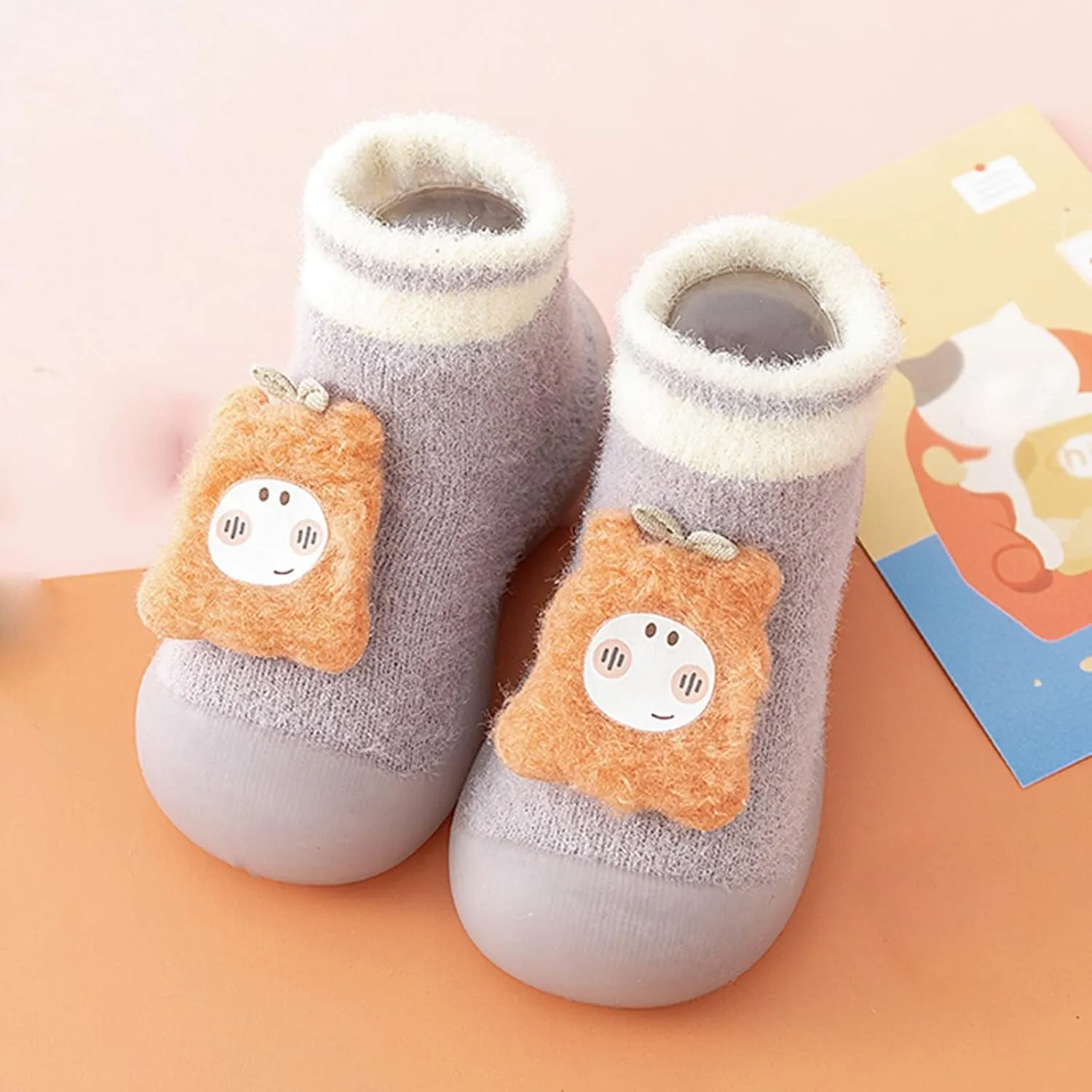 Size 5 Baby Boy Boots Infant Toddle Footwear Winter Toddler Shoes Soft Bottom Indoor Non Slip Warm Cartoon Bear Floor Socks Shoes Baby Girl Shoes New Born